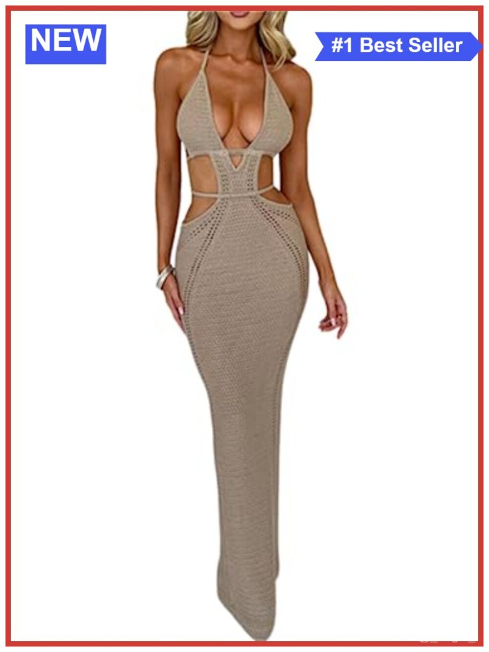 Crochet Halter Maxi Dress Sleeveless Backless Bodycon Summer Party